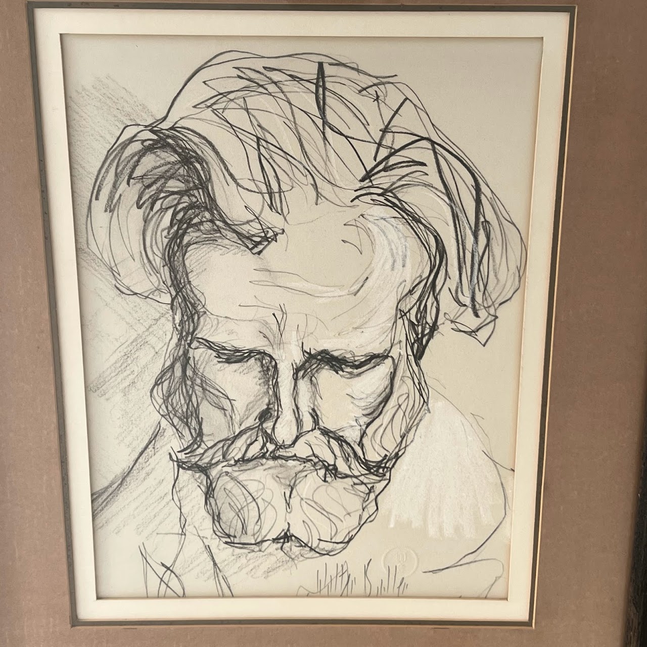 Ezra Pound Signed Portrait Drawing