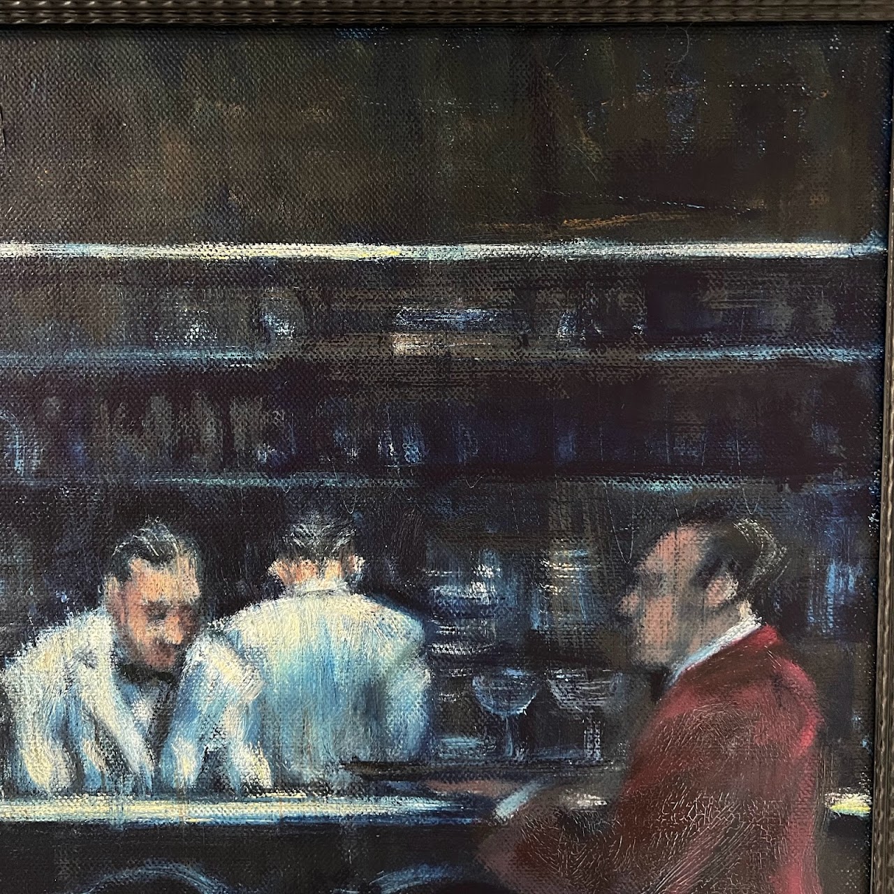 Bar Scene Signed Oil Painting