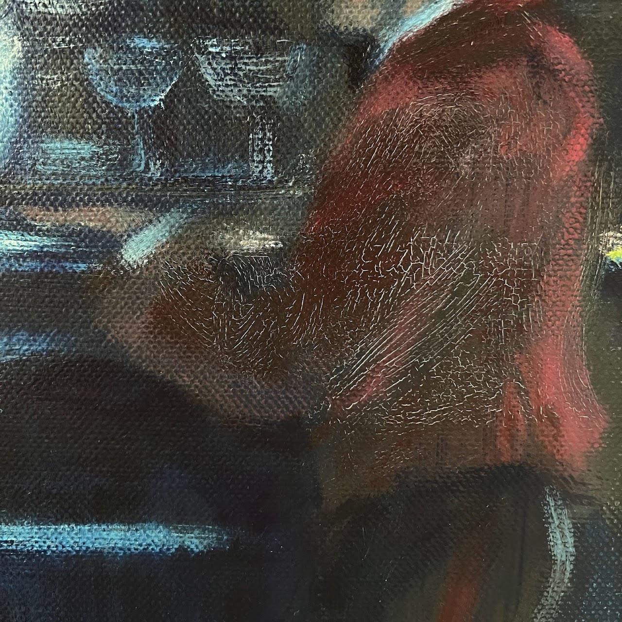 Bar Scene Signed Oil Painting