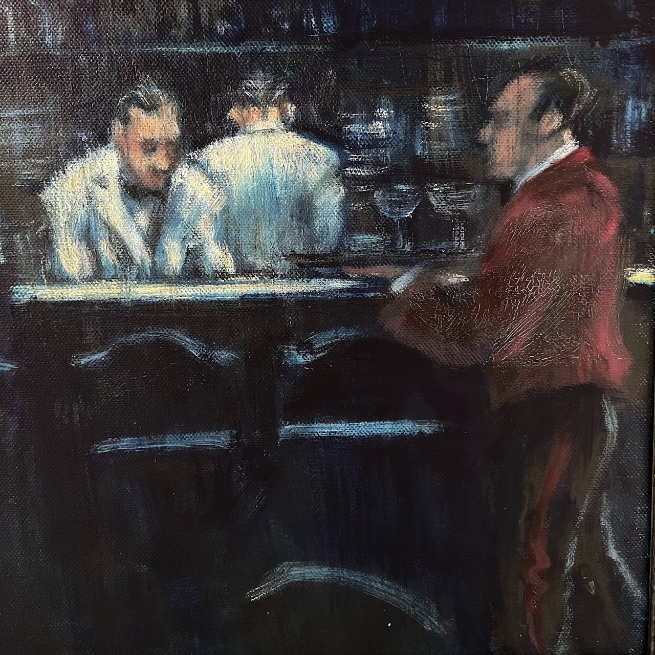 Bar Scene Signed Oil Painting