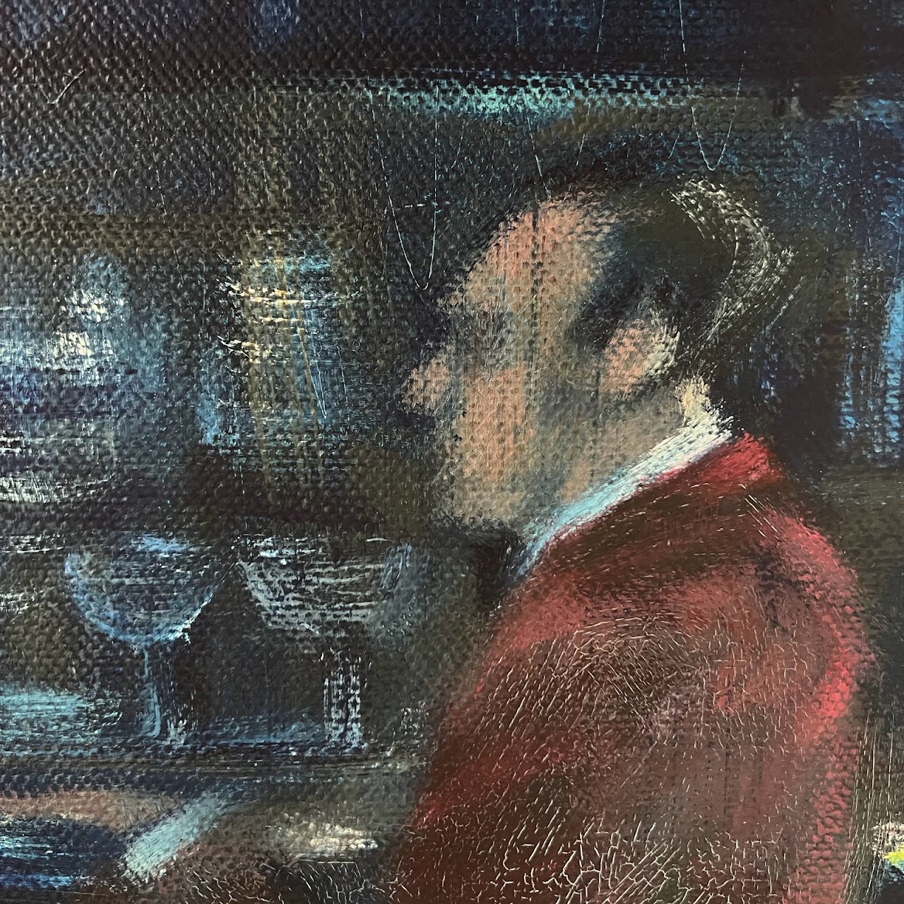 Bar Scene Signed Oil Painting