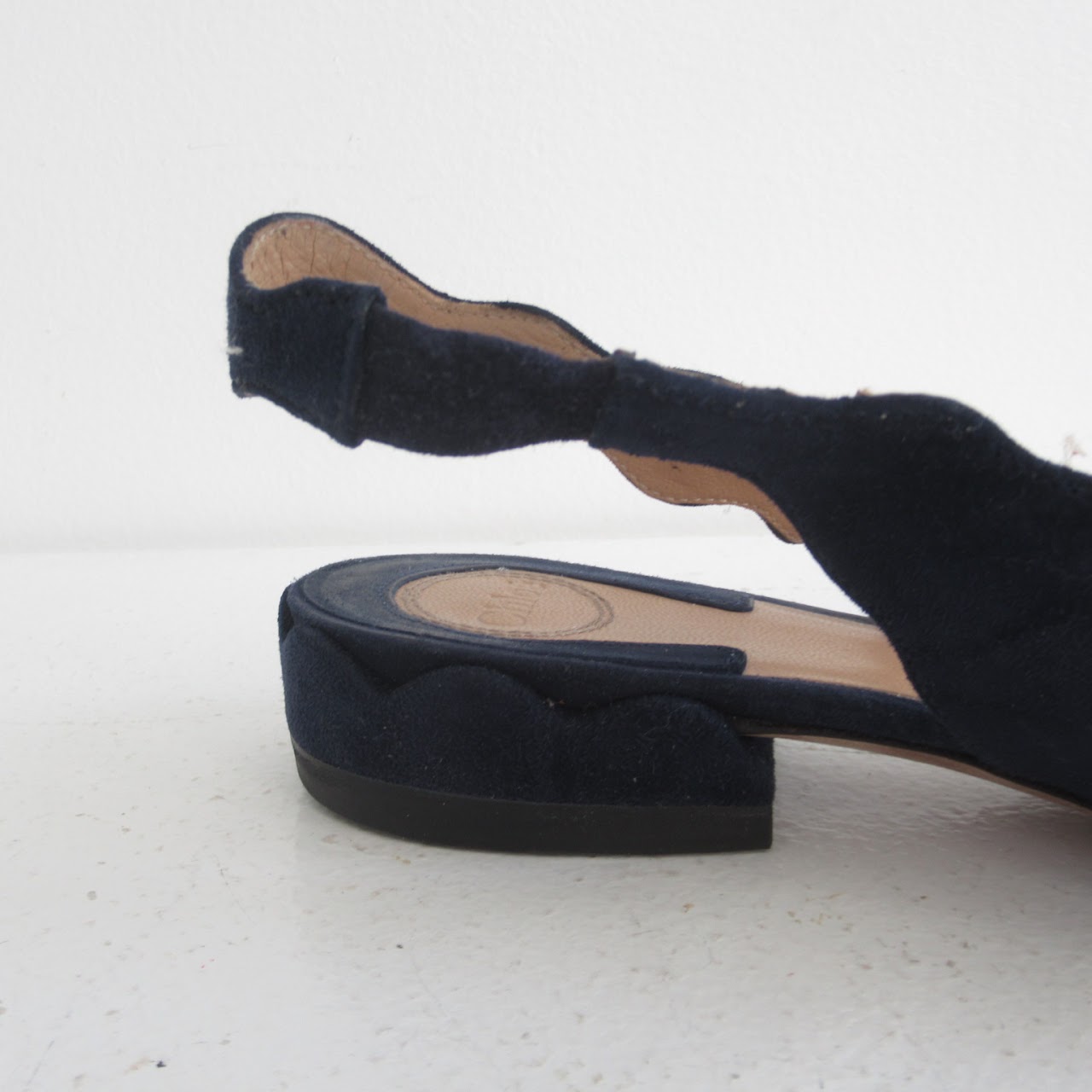 Chloé Blue Suede Scalloped Slingbacks