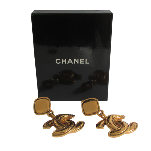 Chanel Interlocking CC Studded Dangle Earrings