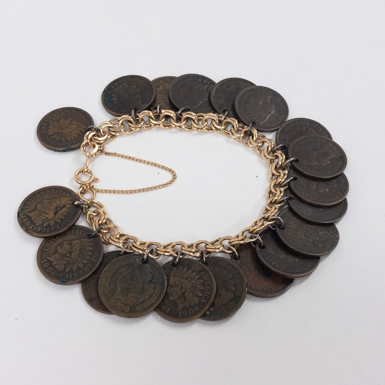 14K Gold  & Antique American Penny Coin Bracelet