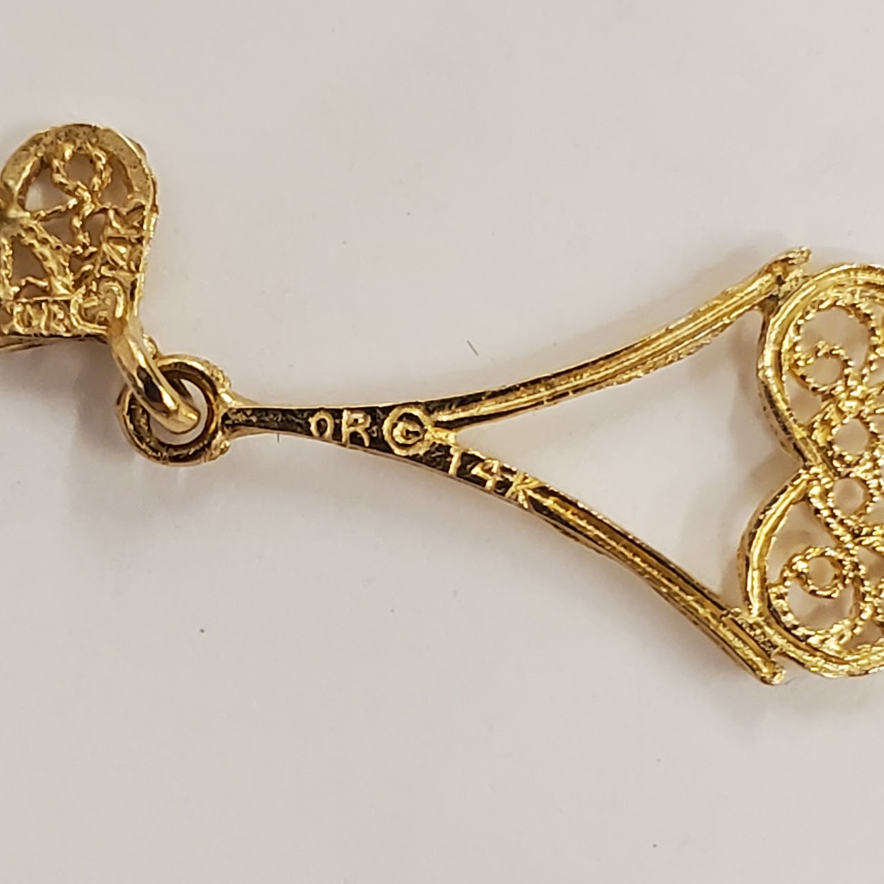 14K Gold Filigree Heart Drop Earrings