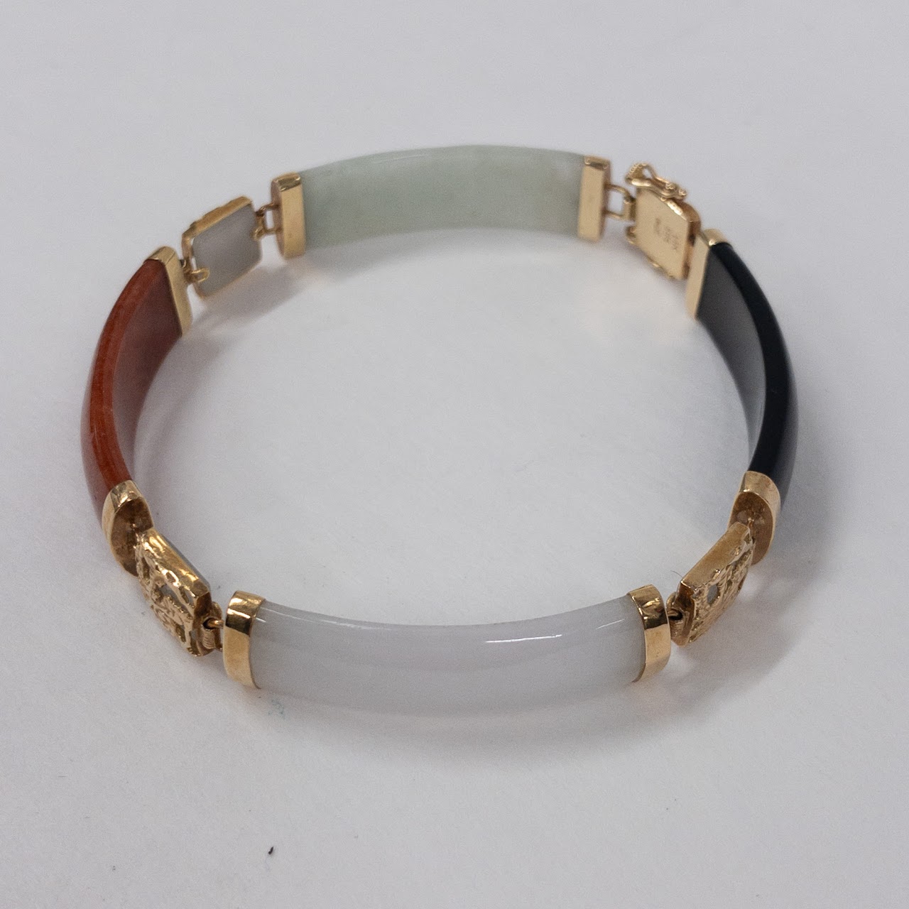 14K Gold Multicolored Jade Link Bracelet