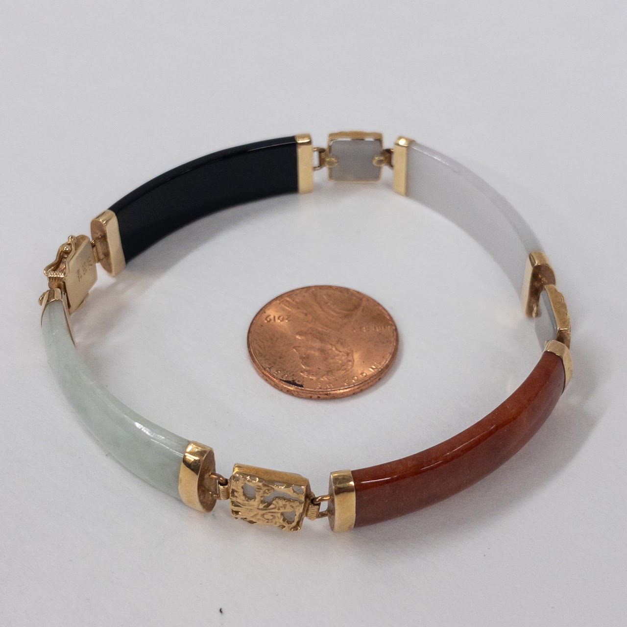 14K Gold Multicolored Jade Link Bracelet