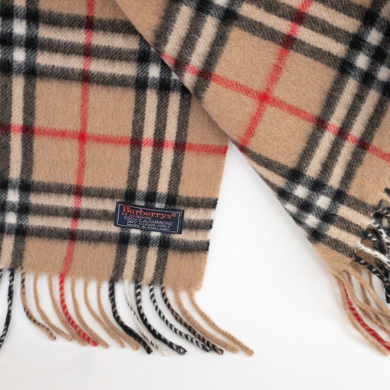 Burberry Vintage Camel Plaid Cashmere Scarf