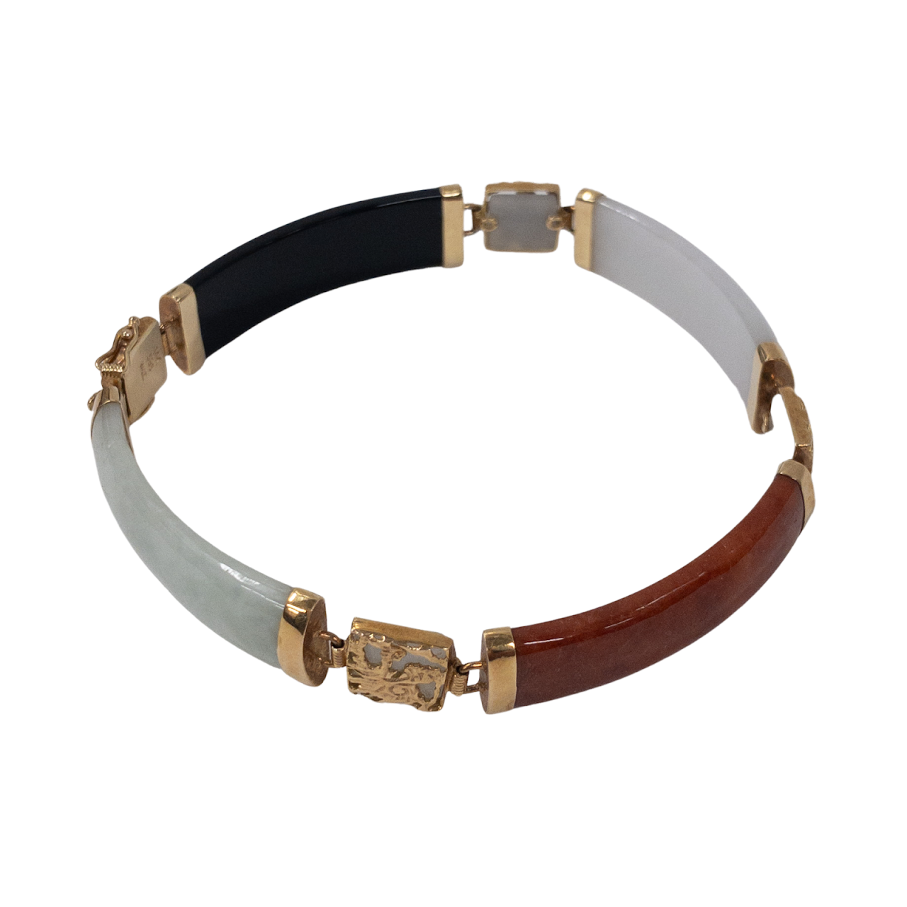 14K Gold Multicolored Jade Link Bracelet