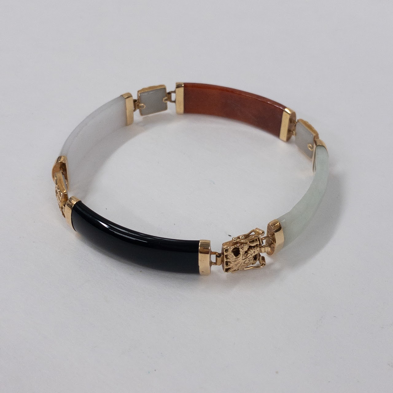 14K Gold Multicolored Jade Link Bracelet