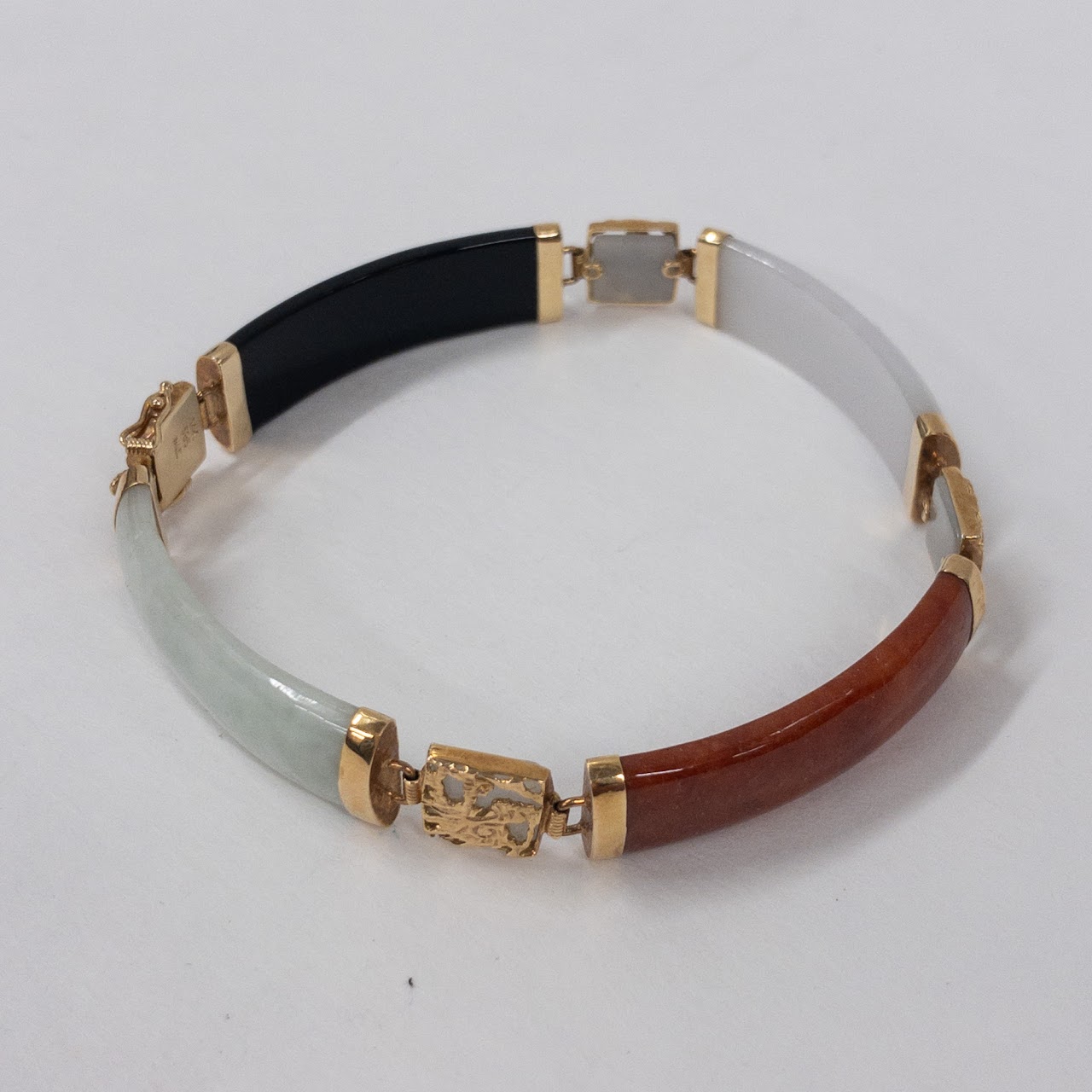 14K Gold Multicolored Jade Link Bracelet