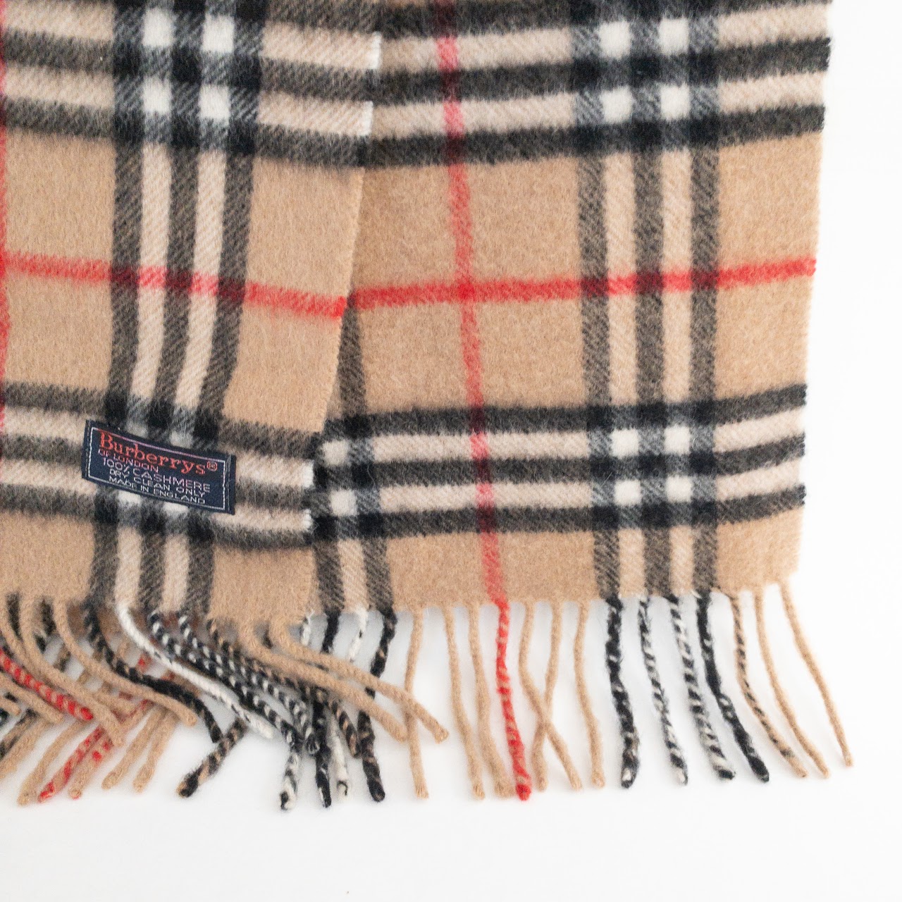 Burberry Vintage Camel Plaid Cashmere Scarf