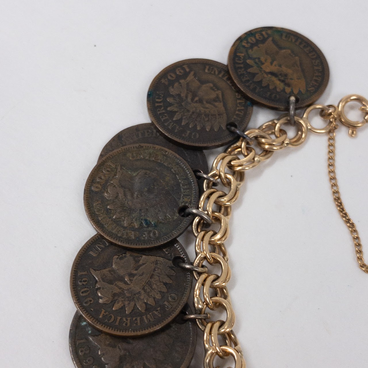 14K Gold  & Antique American Penny Coin Bracelet