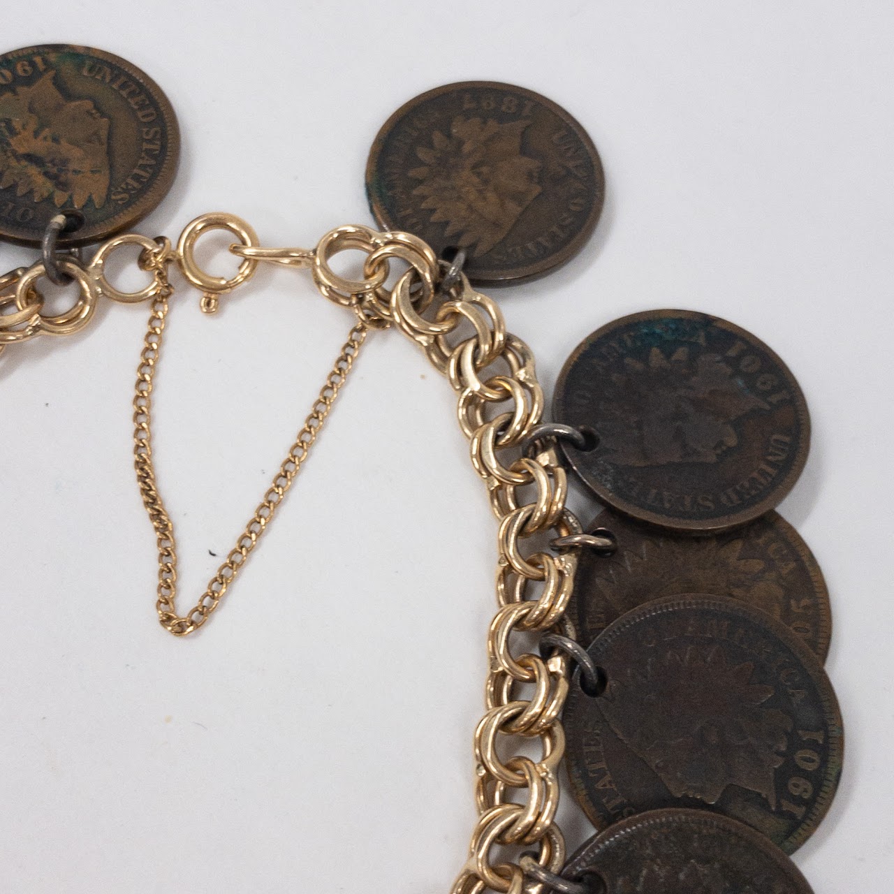 14K Gold  & Antique American Penny Coin Bracelet