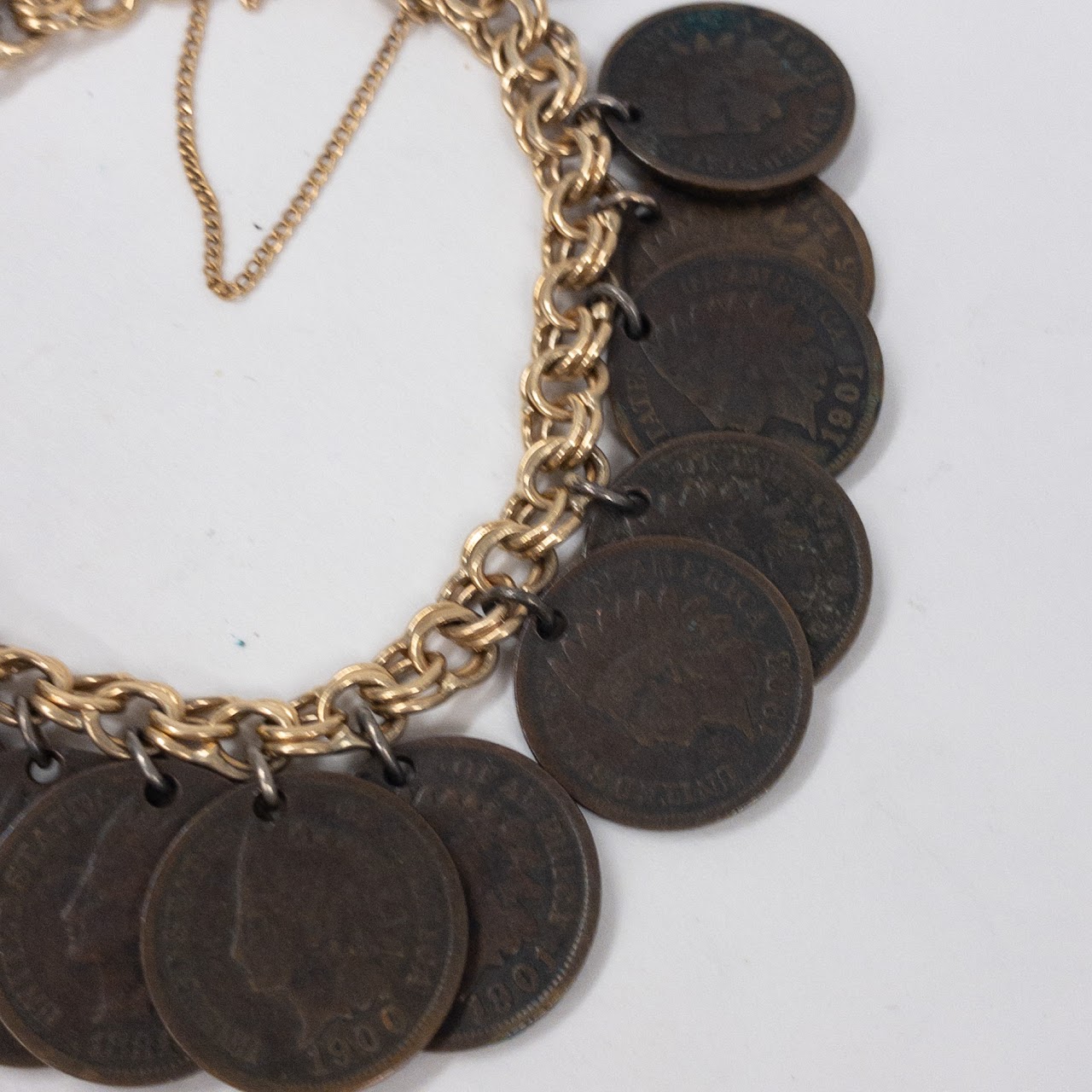 14K Gold  & Antique American Penny Coin Bracelet