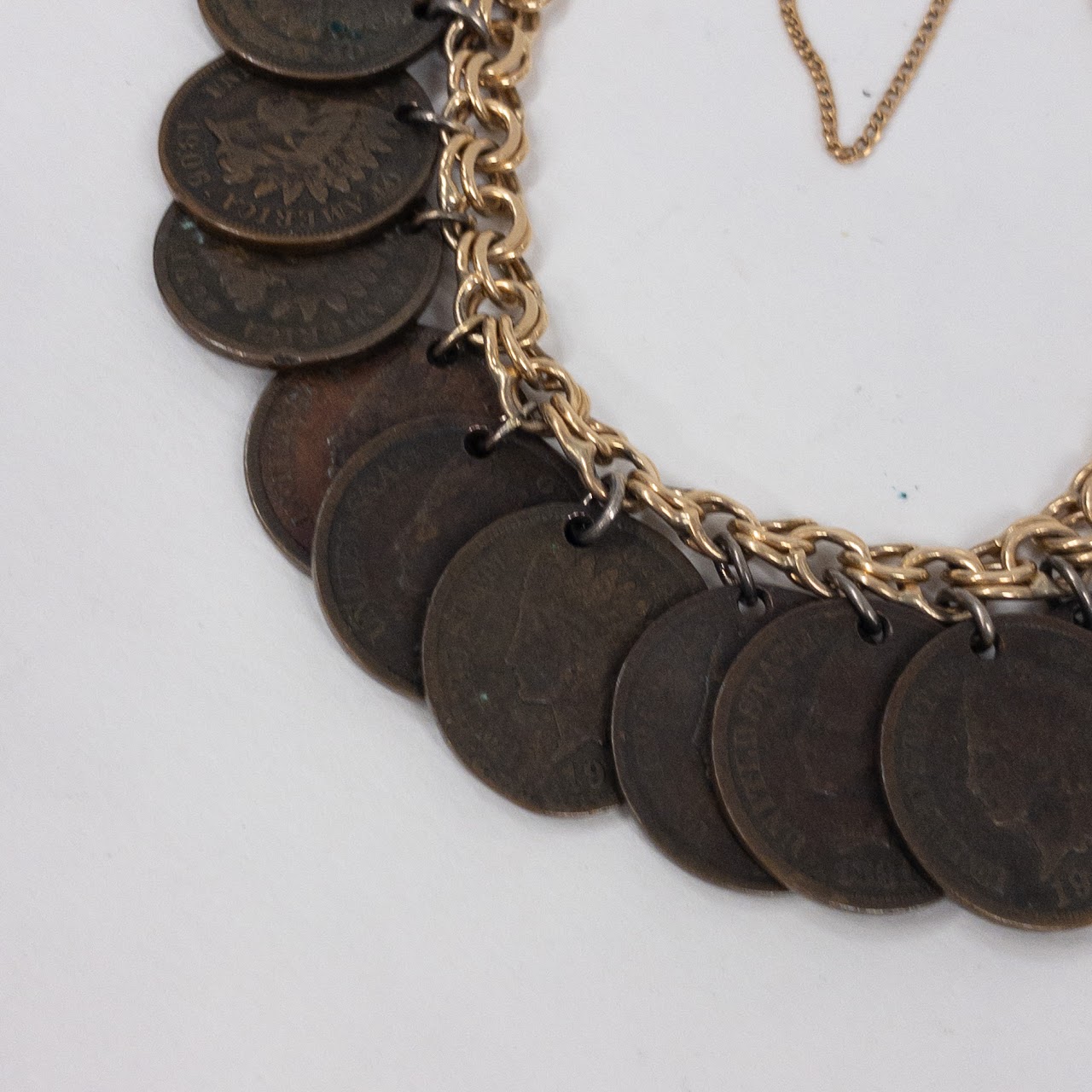 14K Gold  & Antique American Penny Coin Bracelet