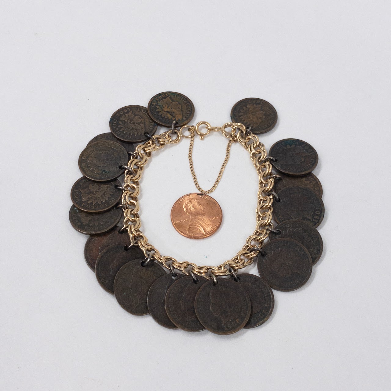 14K Gold  & Antique American Penny Coin Bracelet