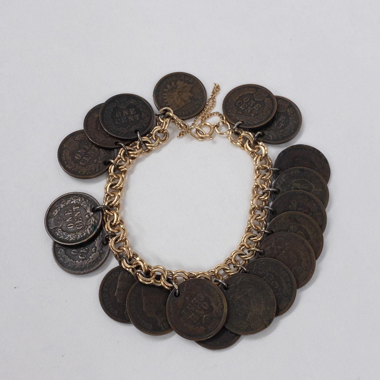 14K Gold  & Antique American Penny Coin Bracelet