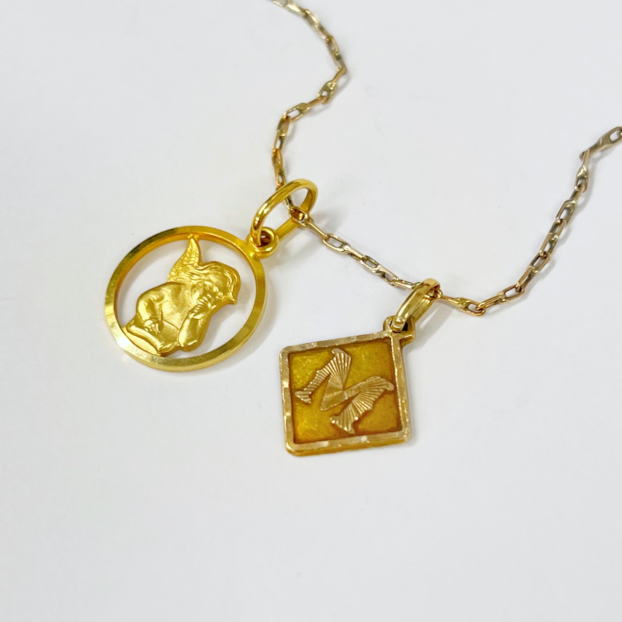 14K Gold Cherub & 'M' Pendant Necklace