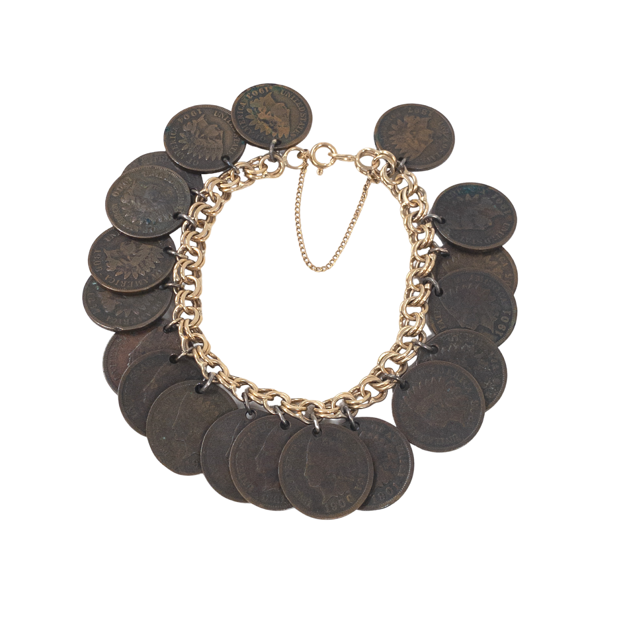 14K Gold  & Antique American Penny Coin Bracelet