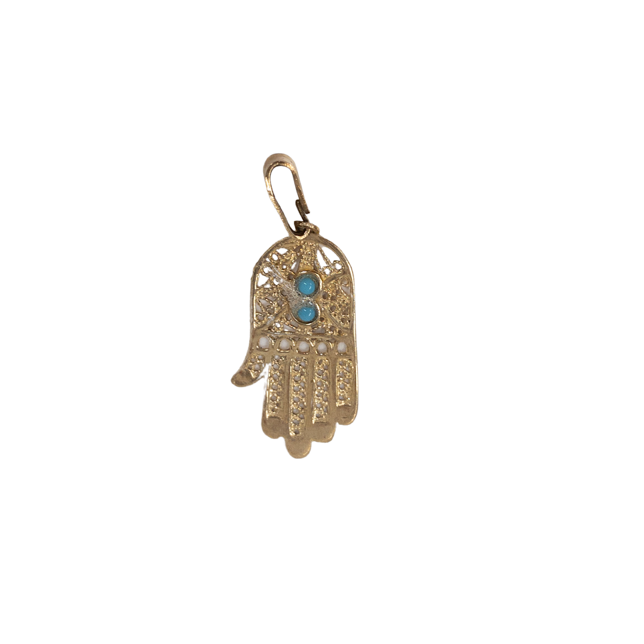 14K Gold &  Turquoise Hamsa Pendant