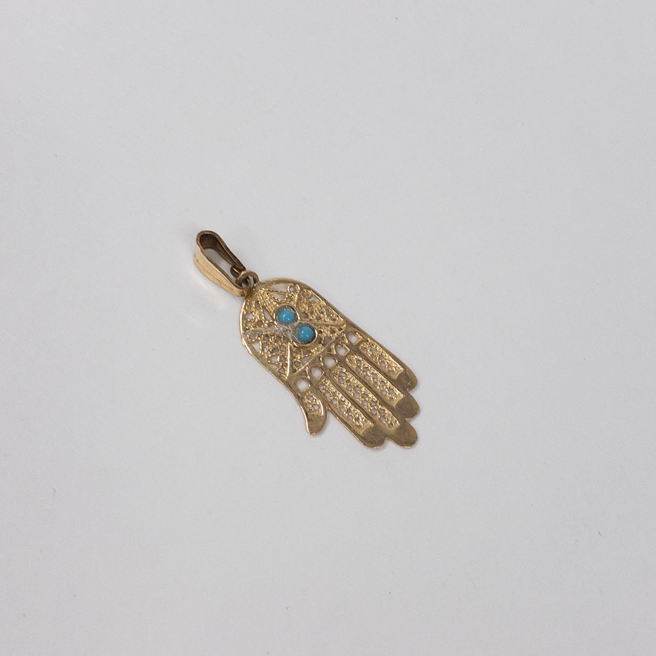 14K Gold &  Turquoise Hamsa Pendant