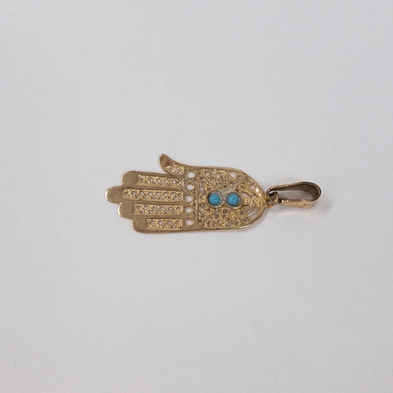 14K Gold &  Turquoise Hamsa Pendant