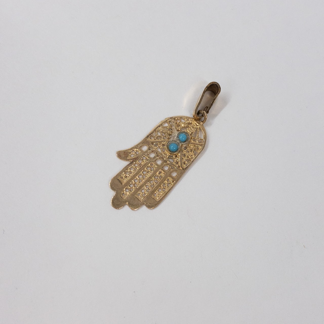 14K Gold &  Turquoise Hamsa Pendant