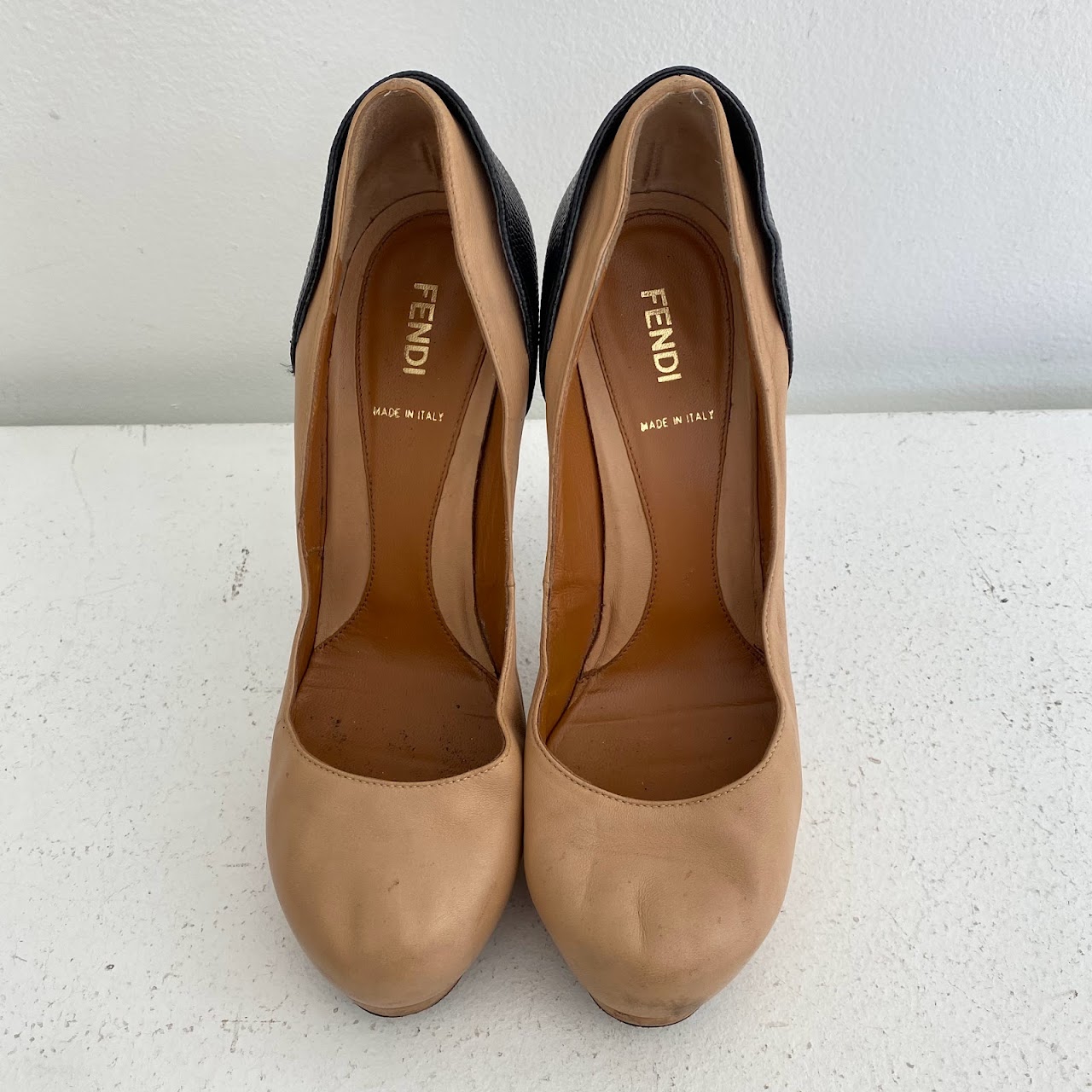 Fendi Nude & Black Platform Pumps