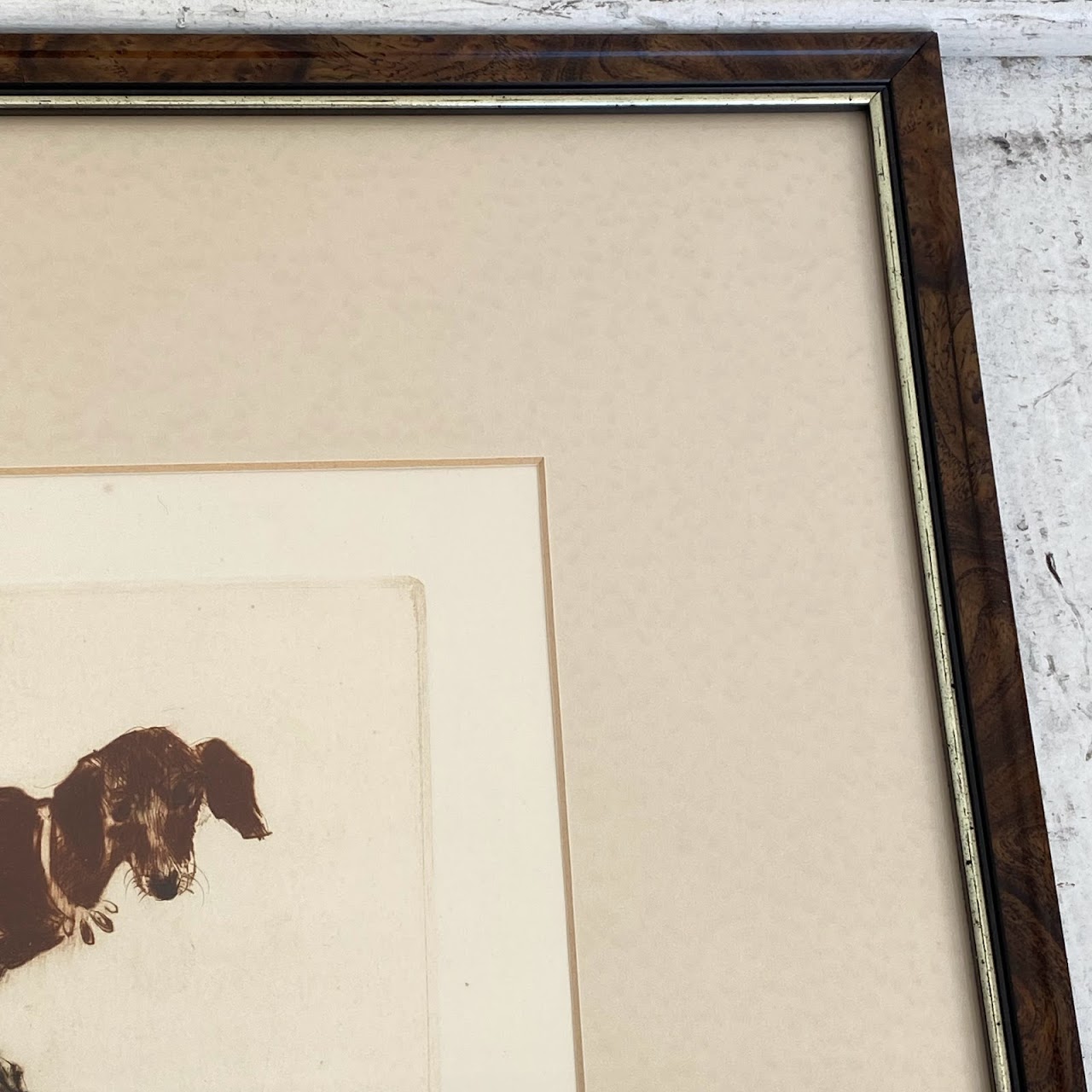 Dachshund Pair Signed Etching