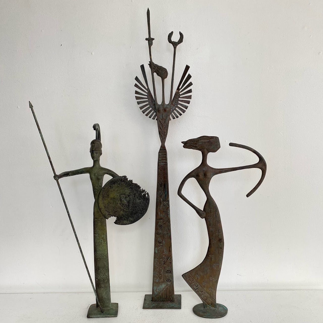 Bronze Greek Goddess Signed Sculpture Trio