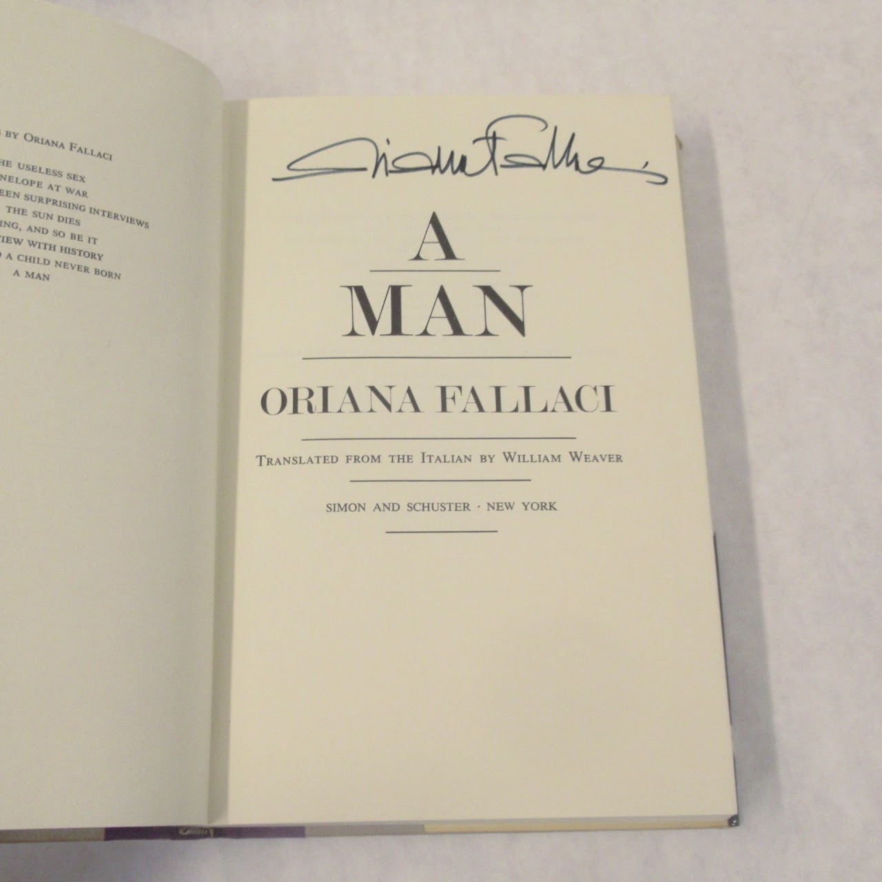 Oriana Fallaci 'A Man' Signed Hardcover Book