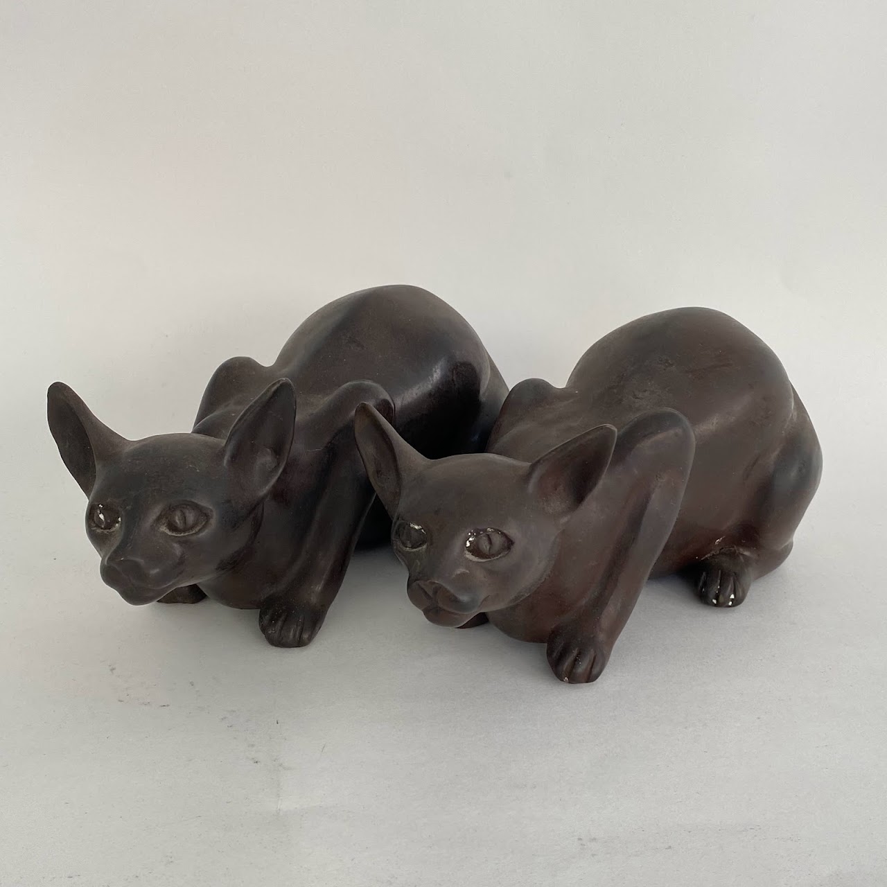 Bronze Sphynx Cat Figurine Pair