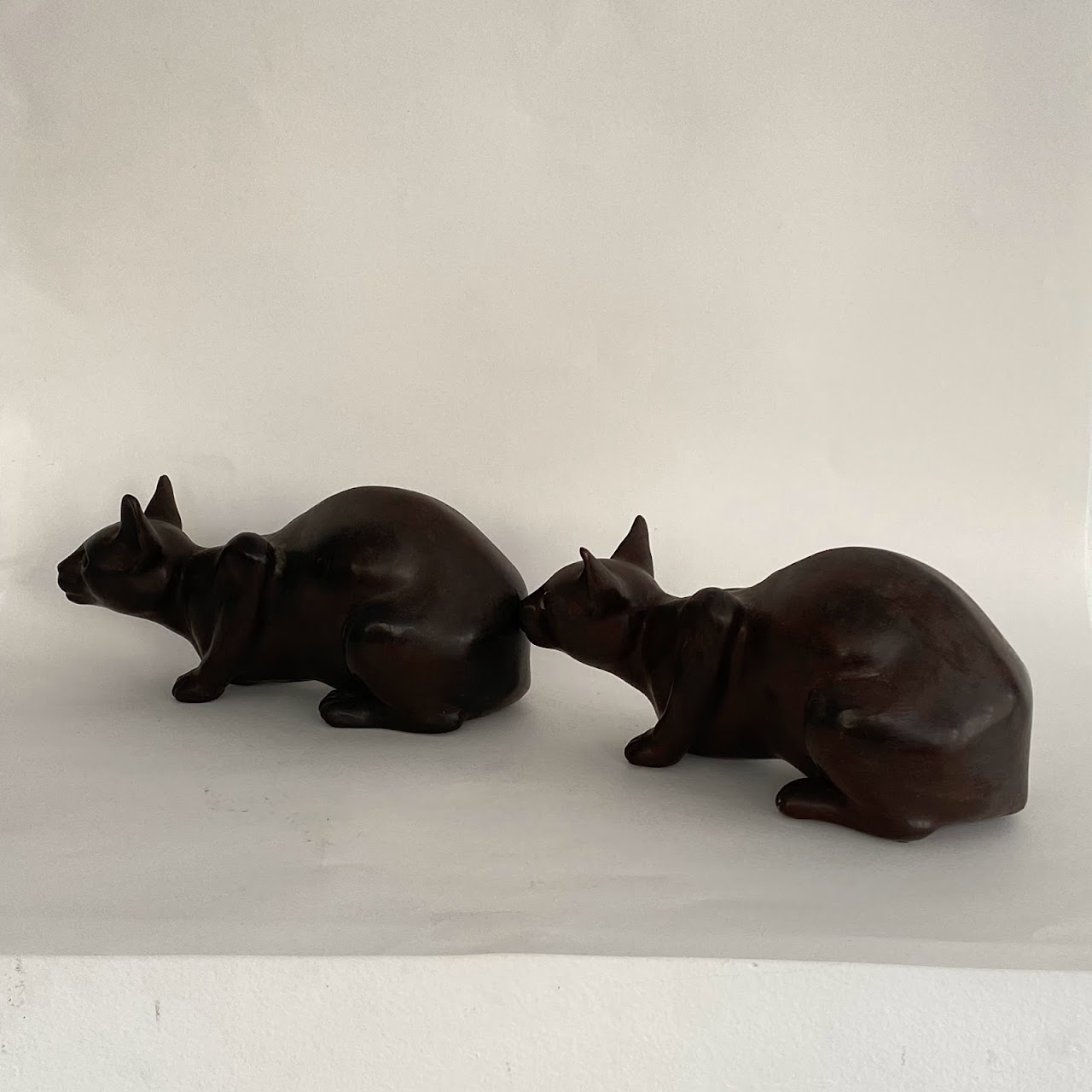 Bronze Sphynx Cat Figurine Pair