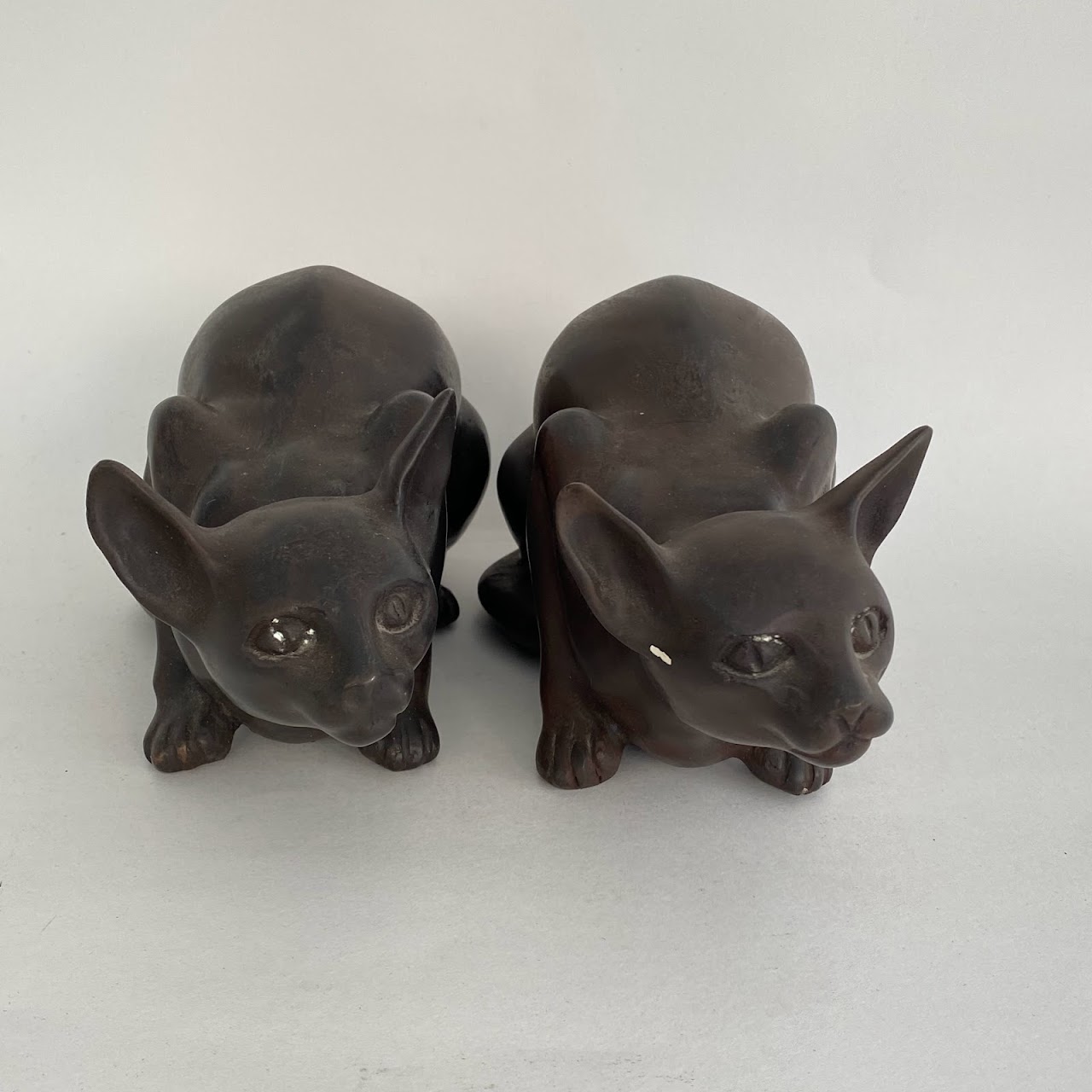 Bronze Sphynx Cat Figurine Pair