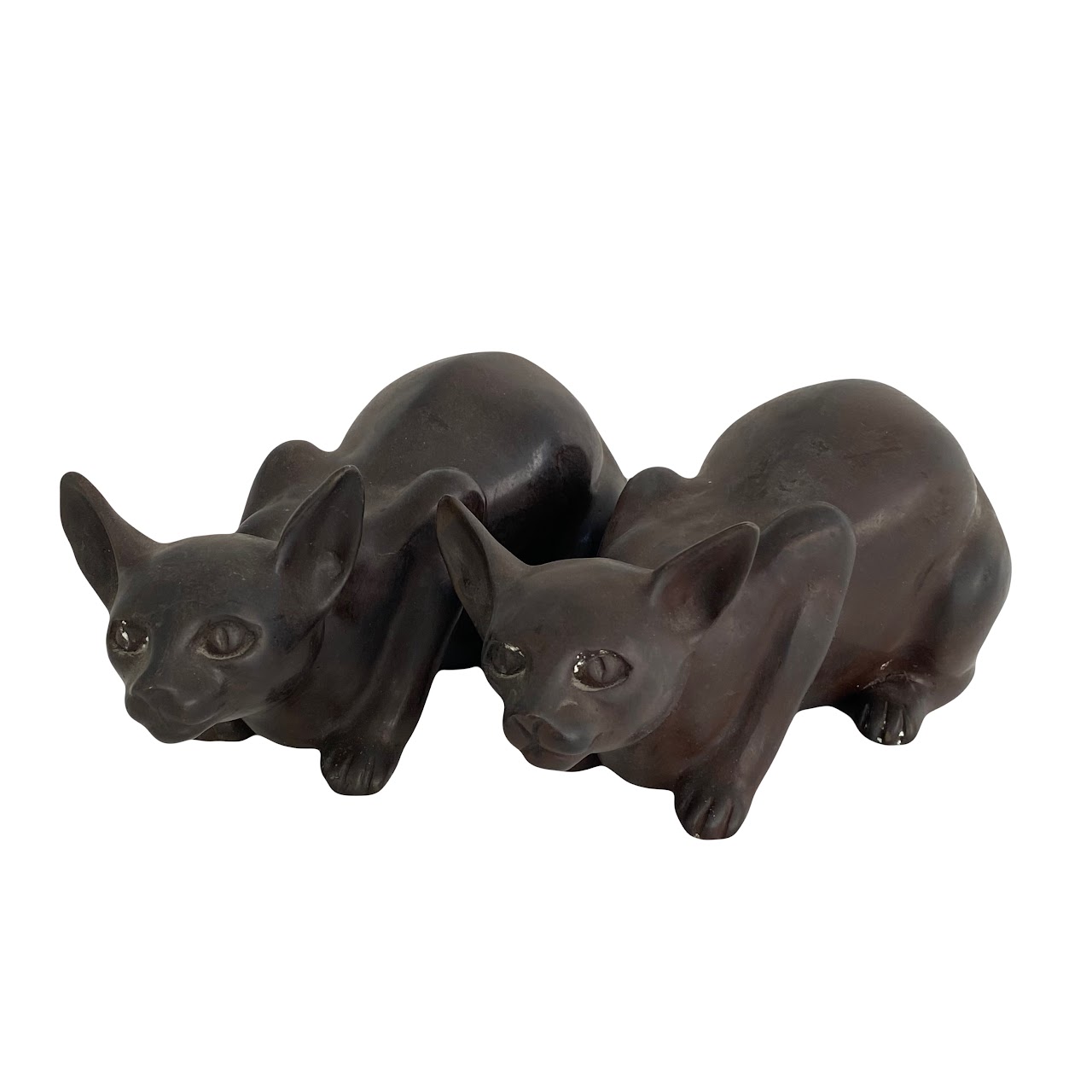 Bronze Sphynx Cat Figurine Pair