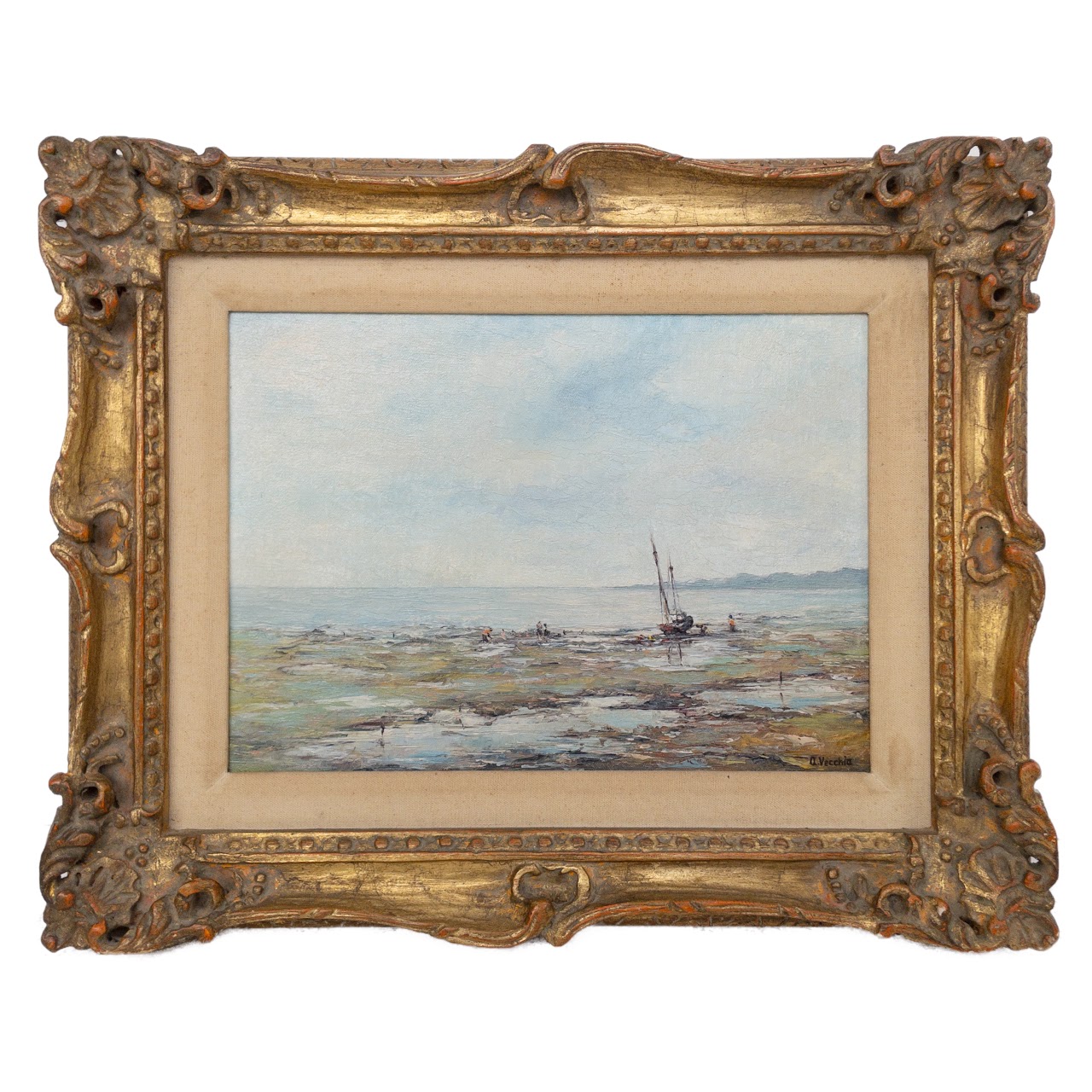 A. Vecchia 'Low Tide' Signed Oil Painting