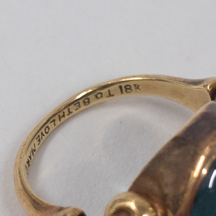 18K Gold Blue Glass Cabochon Ring