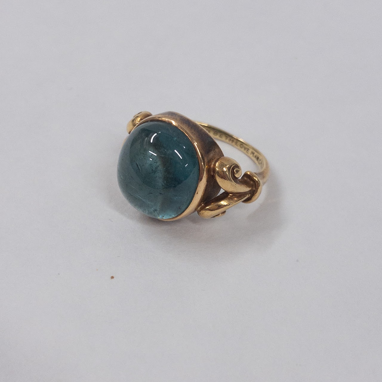 18K Gold Blue Glass Cabochon Ring