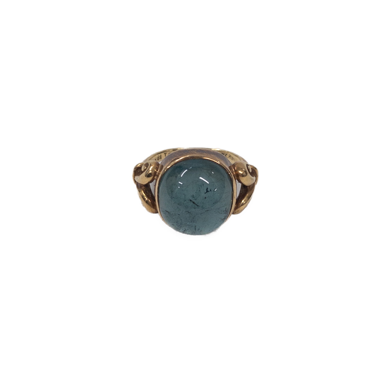 18K Gold Blue Glass Cabochon Ring