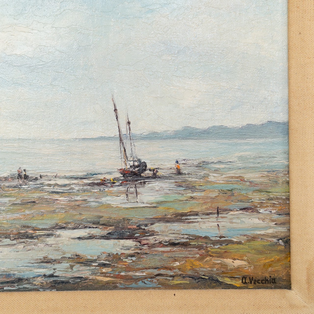 A. Vecchia 'Low Tide' Signed Oil Painting