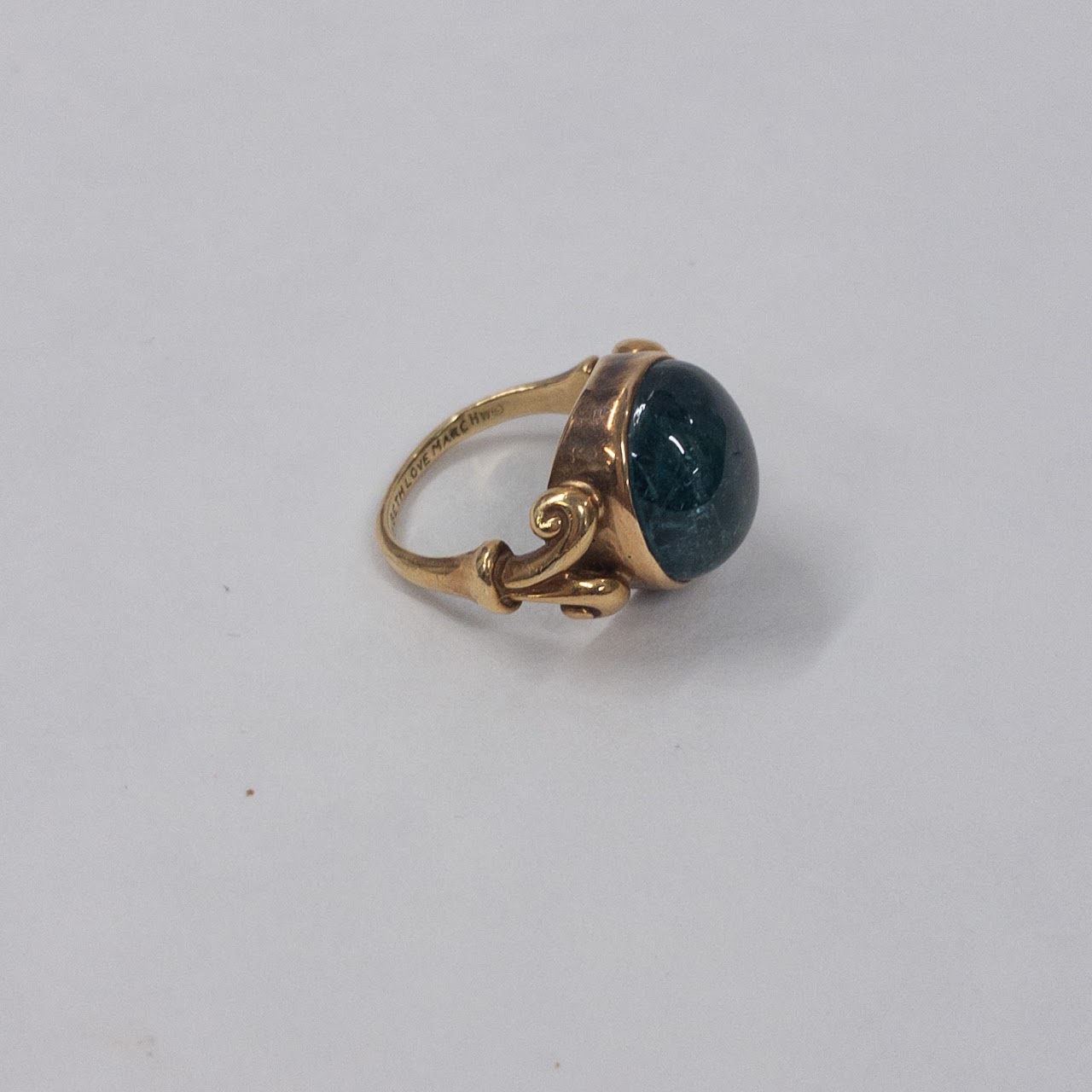 18K Gold Blue Glass Cabochon Ring