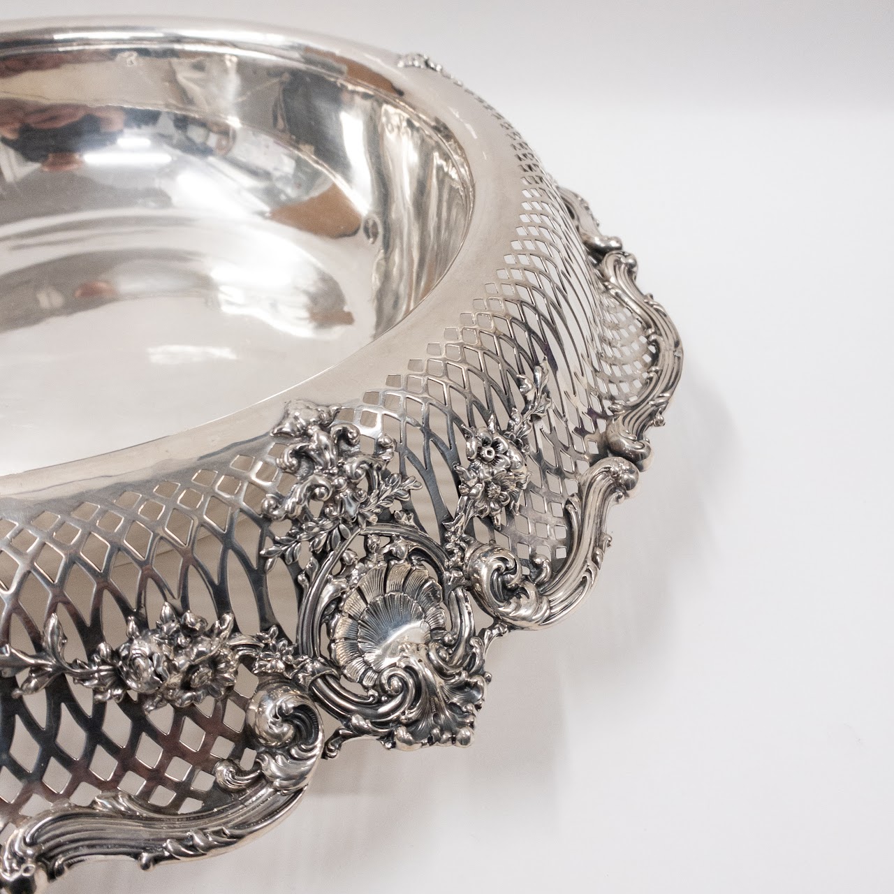 Sterling Silver Pierced Rim Large Serving Bowl