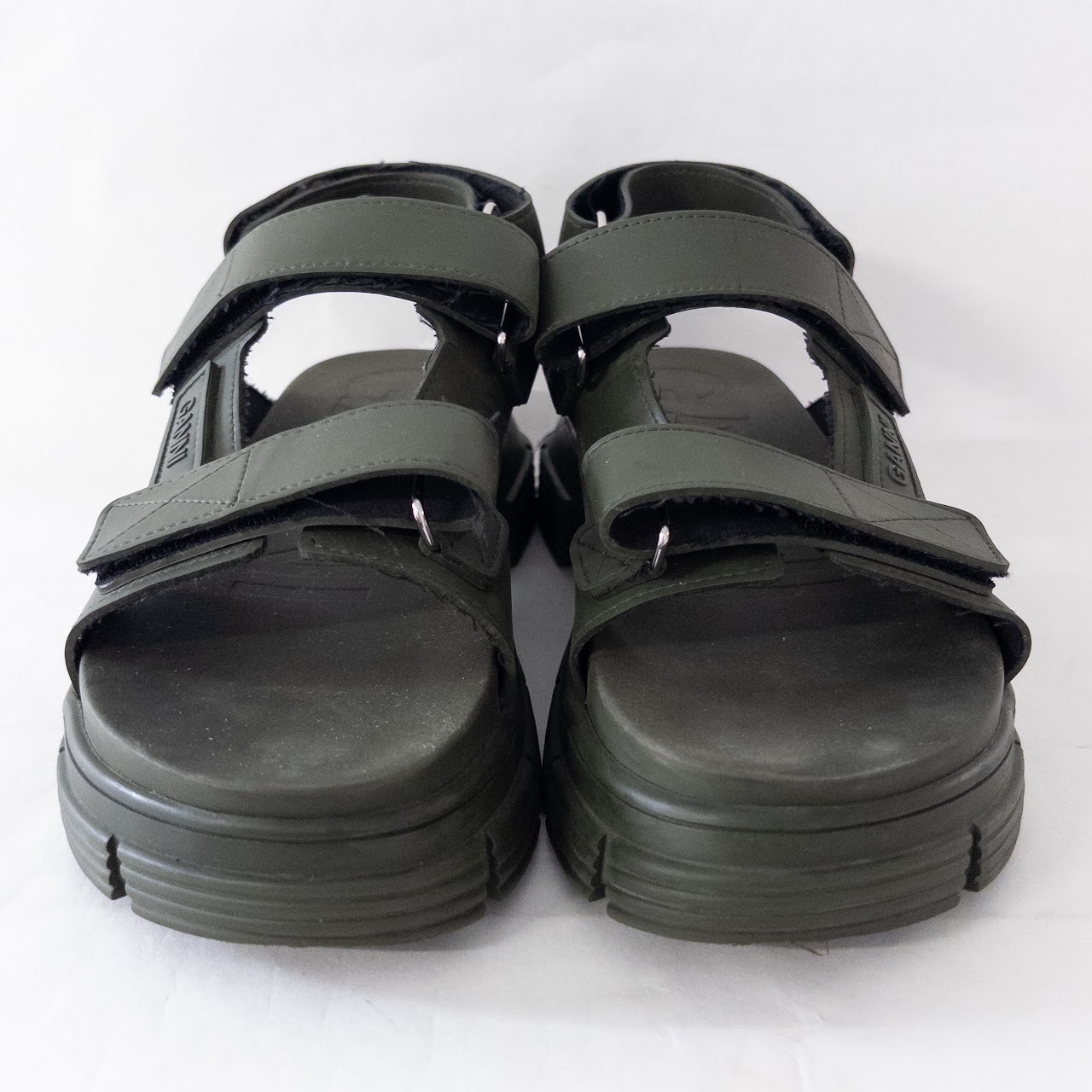 Ganni Rubber Slingback Dad Sandals in Olive