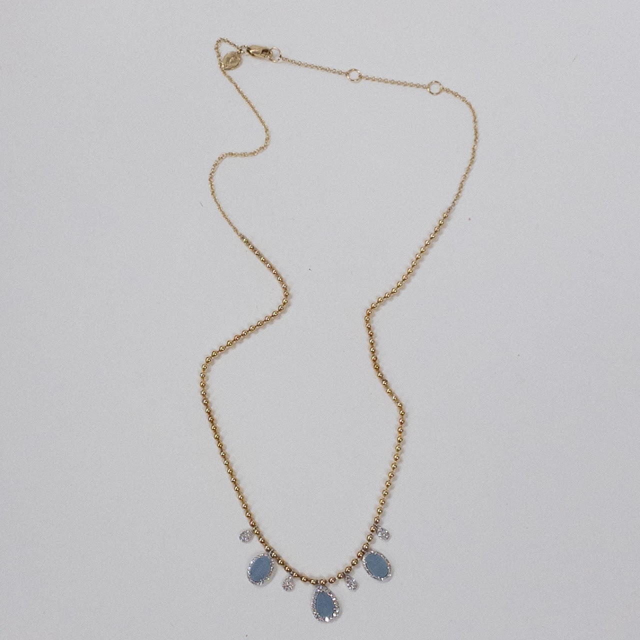 14K Gold Meira T Ball Chain Necklace with Diamond and Opal Dangles