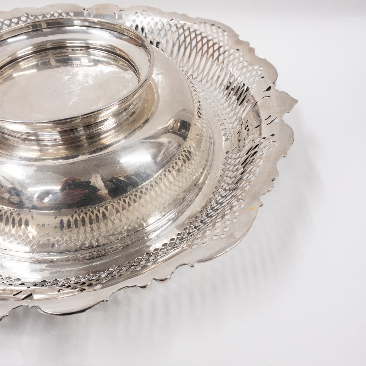 Sterling Silver Pierced Rim Large Serving Bowl