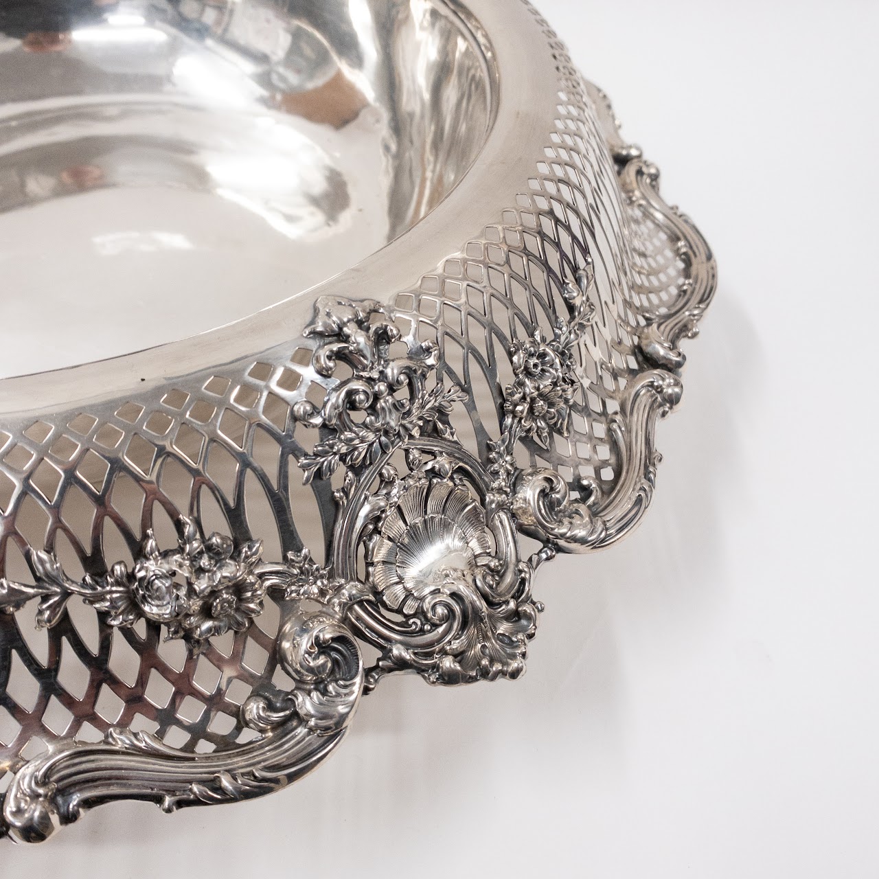 Sterling Silver Pierced Rim Large Serving Bowl