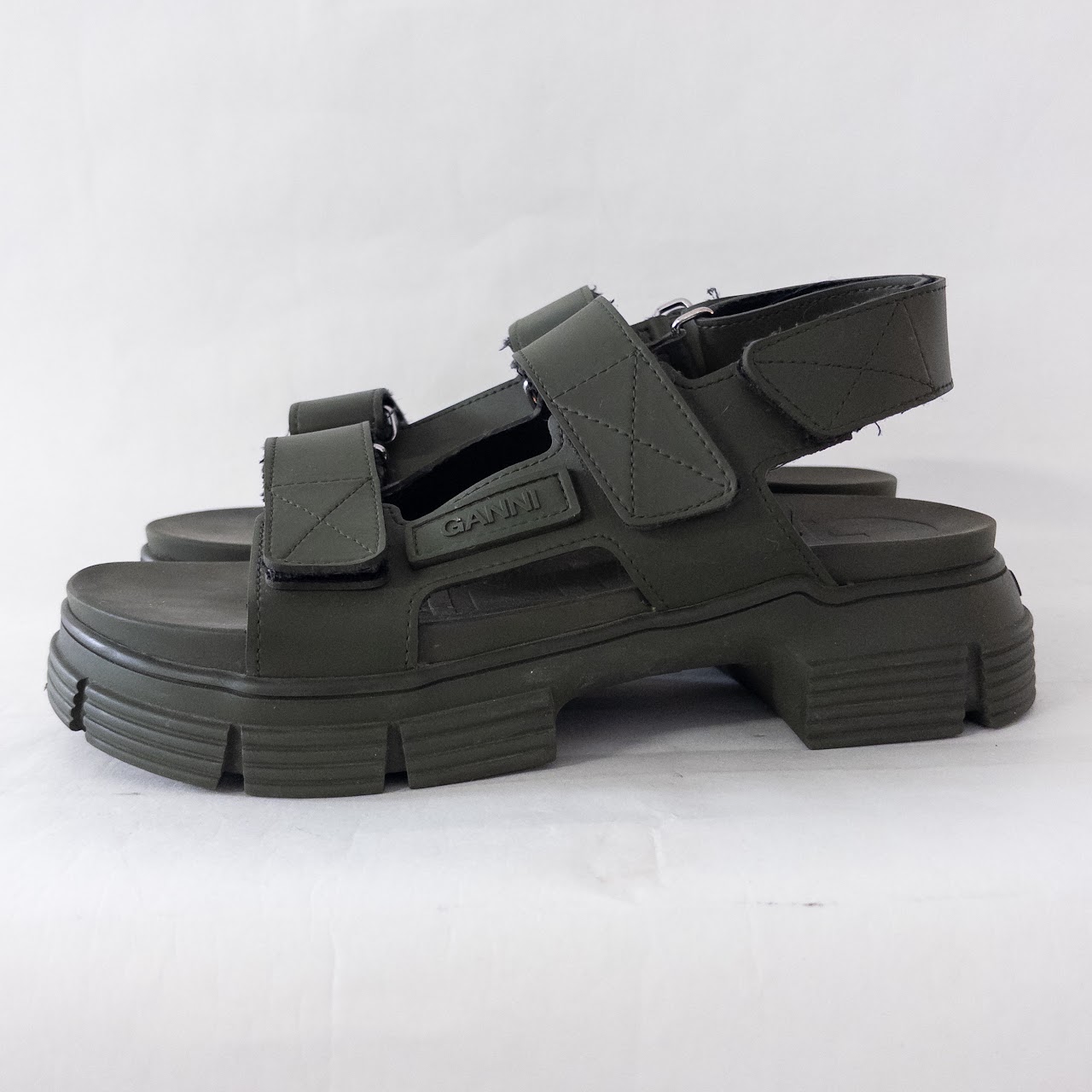 Ganni Rubber Slingback Dad Sandals in Olive