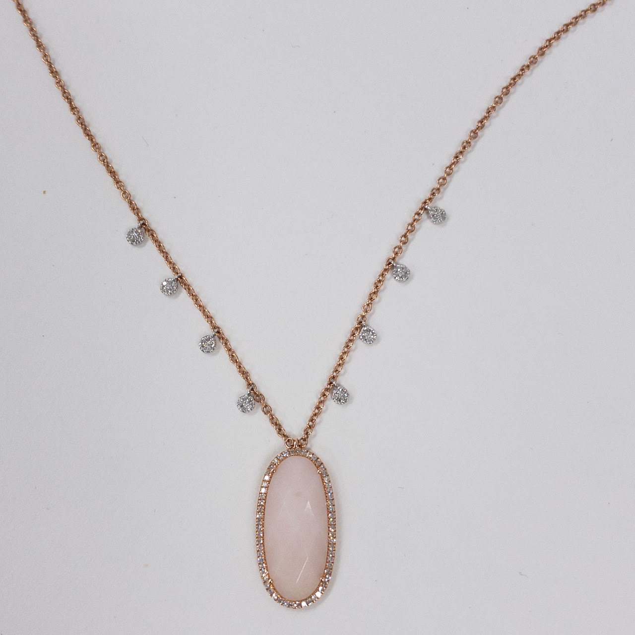 14K Rose Gold Meira T Necklace with Faceted Oval Pendant Needs Repair