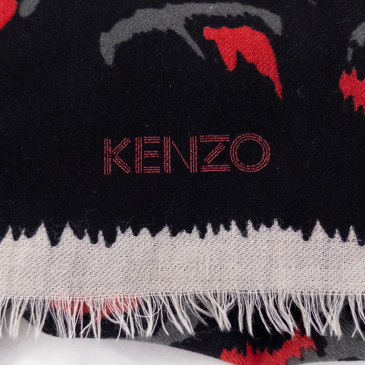 Kenzo Wool Feather Animal Print Scarf